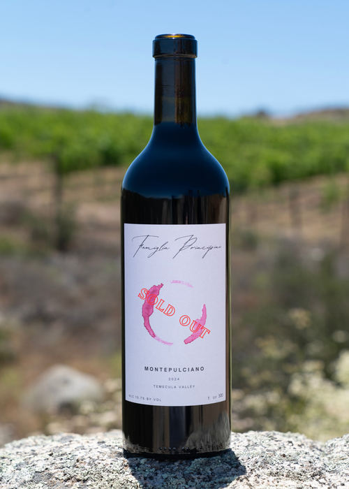 Famiglia Principini Montepulciano — dark ink circle label, Temecula Valley 2024, 1 of 300