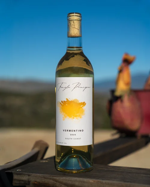 Famiglia Principini Vermentino — yellow watercolor label, South Coast California 2026